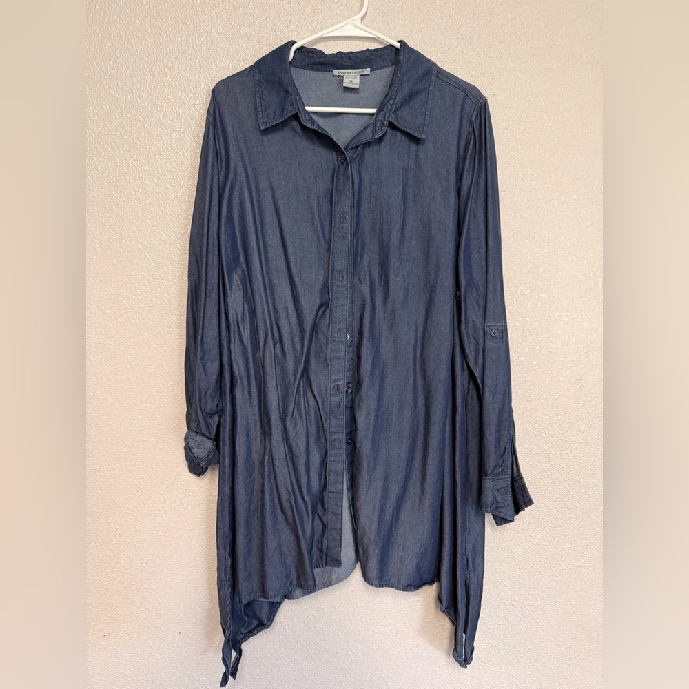 Women's Blue Button-Up Tunic Top